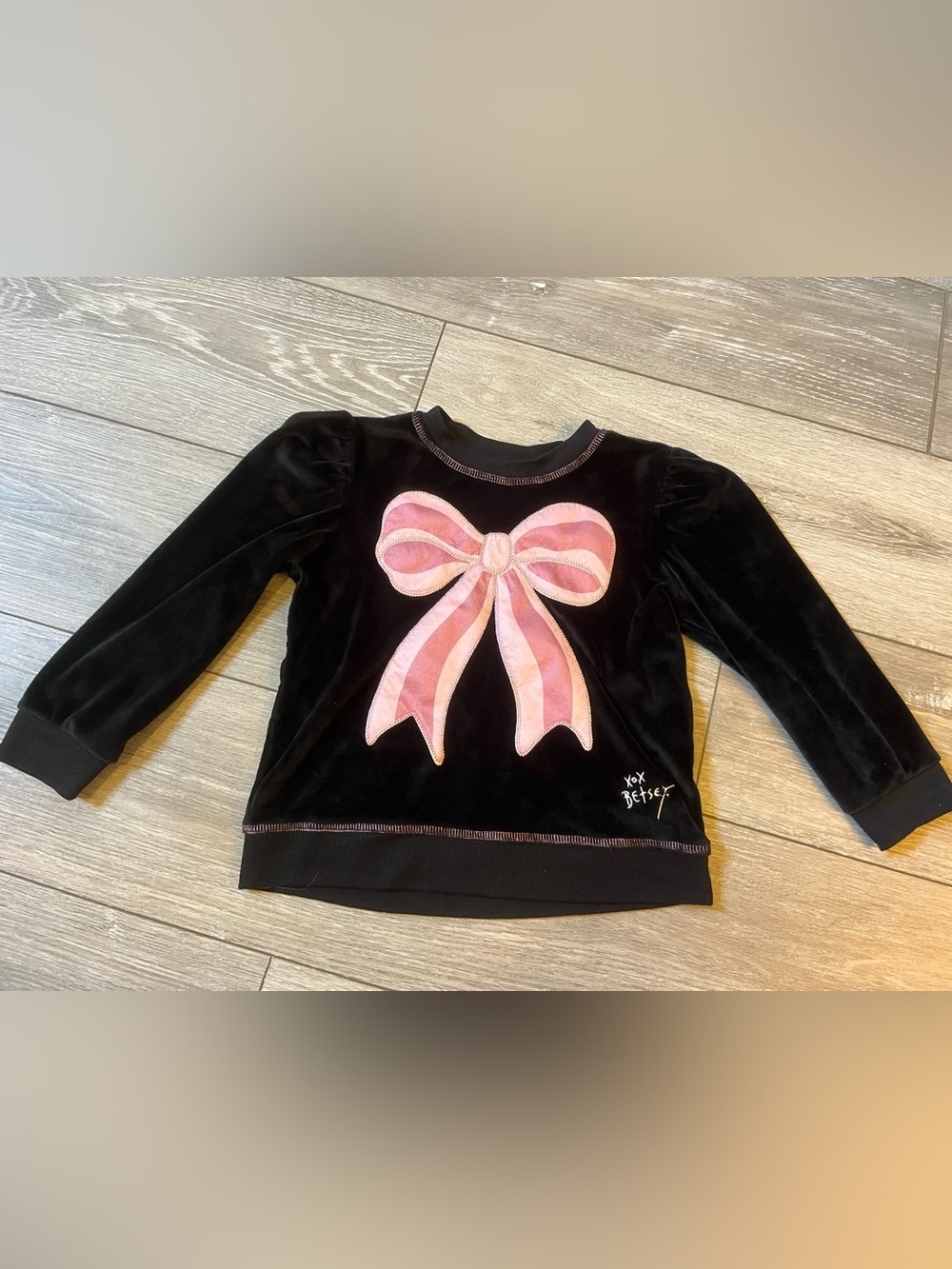 Betsy Johnson velour Sweater Top with Pink Bow Size 5